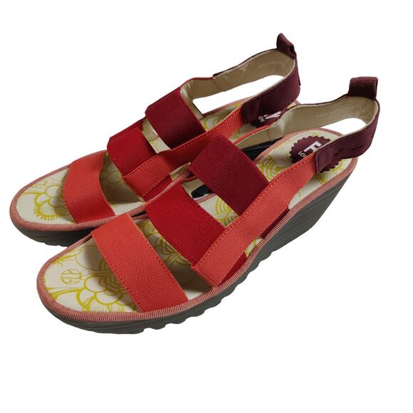 Fly London Women's Sz 40 (9-9.5) Yery Red Strappy Platform Wedge Sandals - Picture 1 of 9